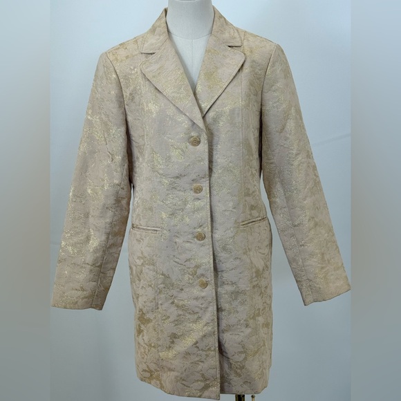 Chico’s Belle Amour Odette Metallic Gold Jacquard Blazer Jacket NWT Sz 1 = M - Picture 9 of 11